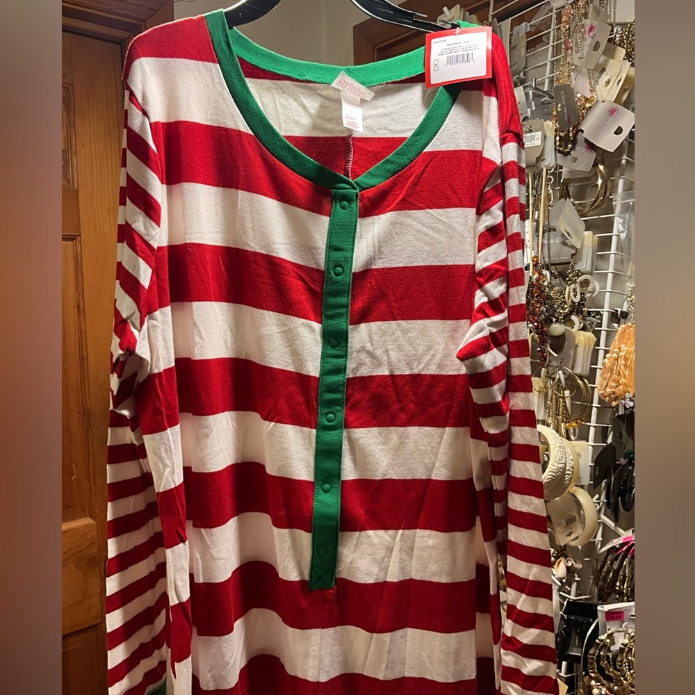 WONDERSHOP ONESIES Red White Green Holiday Stripe Union Suit PJ NEW PLUS SZ 1x3x - Picture 13 of 16